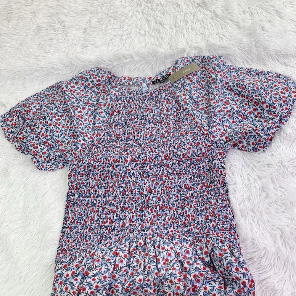 J. Crew NWT short sleeve Meadow midi smocked dress in poppy cotton poplin - Picture 4 of 9